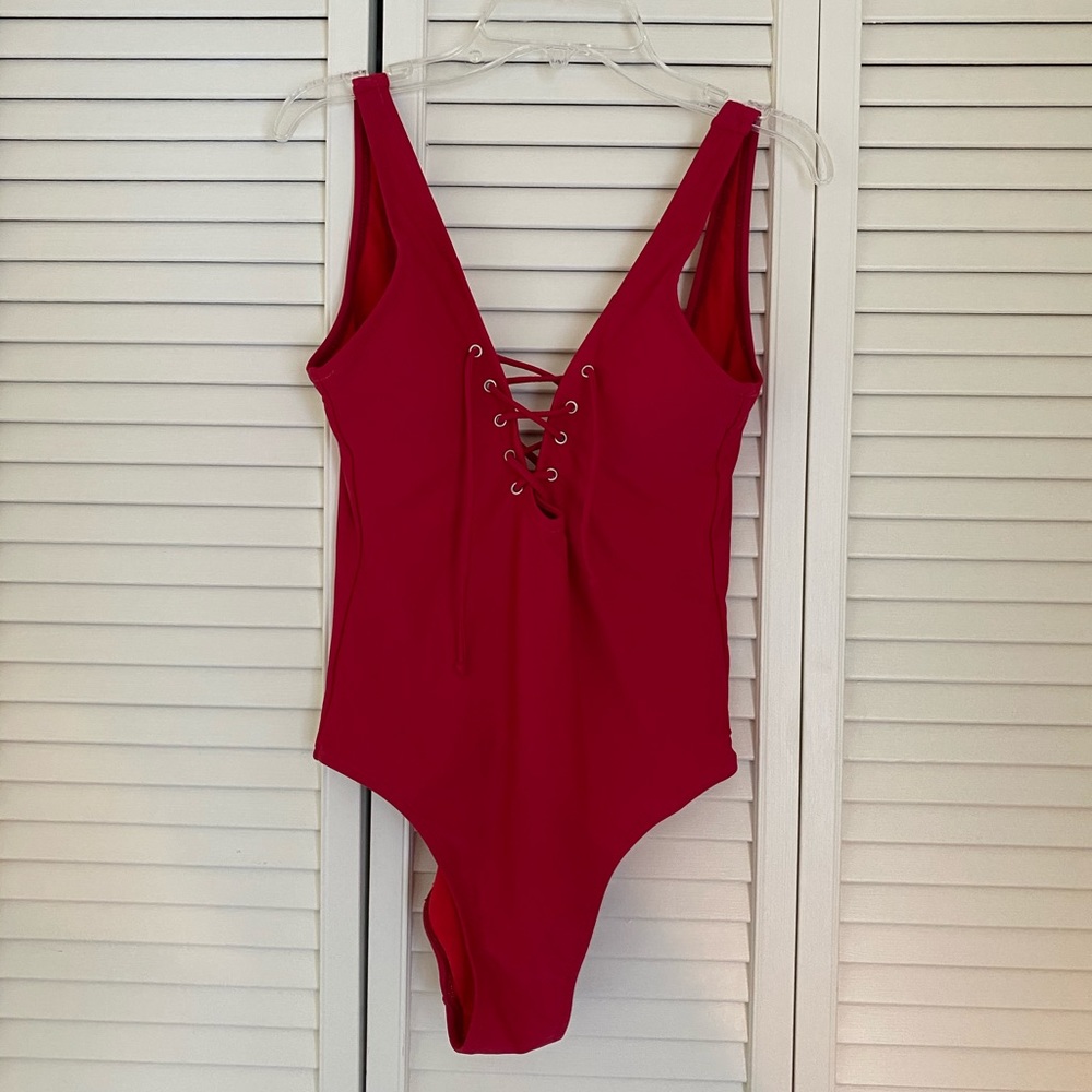 New red one piece bathing suit